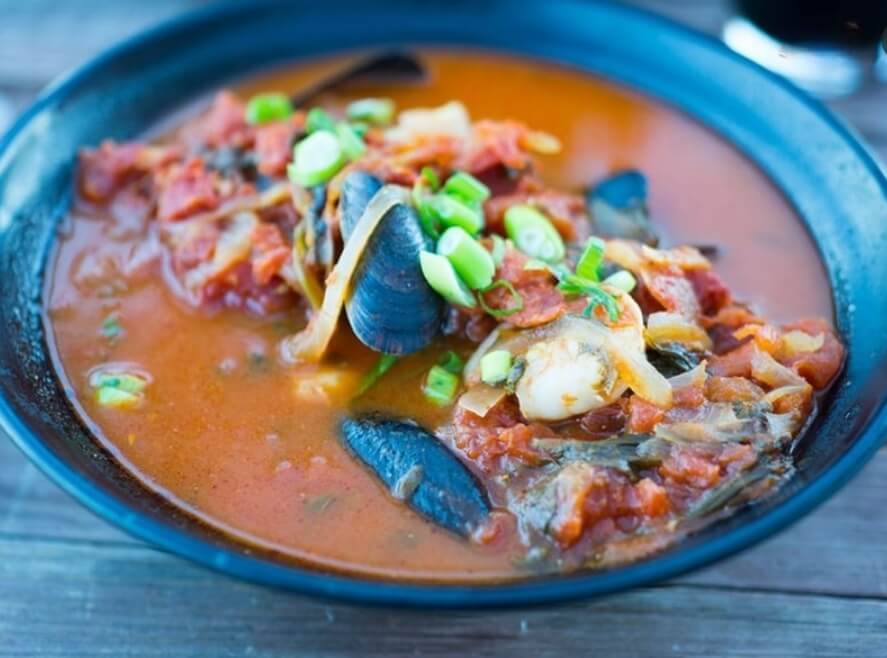 Seafood stew with mussels and scallops at The Port Pub restaurant in Port Williams, Nova Scotia